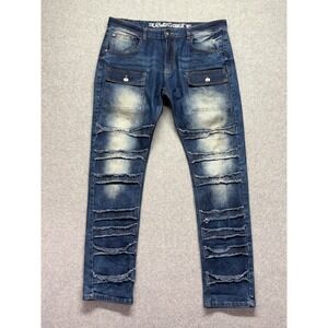 Retro Stitch Mens Distressed Straight Leg Jeans Blue DNA-30-MW-A 36x32